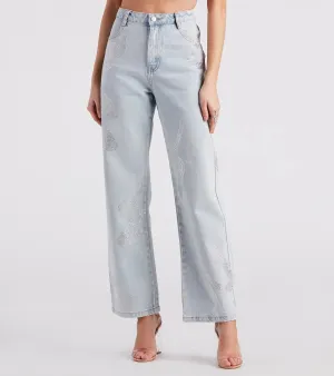 Blinged-Out Rhinestone Straight-Leg Jeans