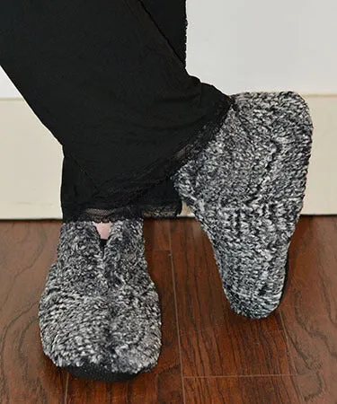 Bootie Slipper - Cozy Cable in Ash Faux Fur (One Small Left!)