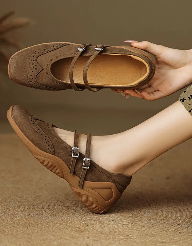 Brogue Style Double Buckles Comfort Casual Mary Janes