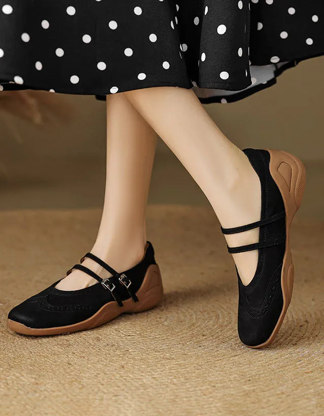 Brogue Style Double Buckles Comfort Casual Mary Janes