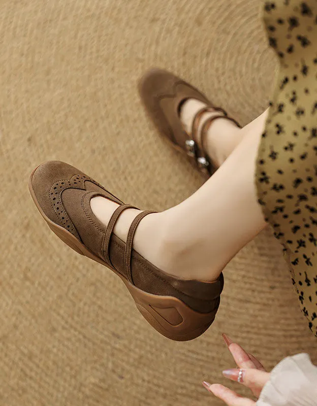Brogue Style Double Buckles Comfort Casual Mary Janes