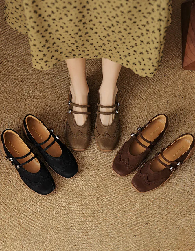 Brogue Style Double Buckles Comfort Casual Mary Janes