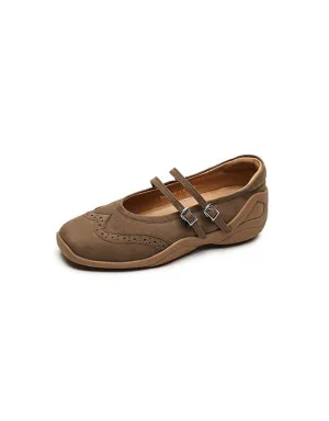 Brogue Style Double Buckles Comfort Casual Mary Janes