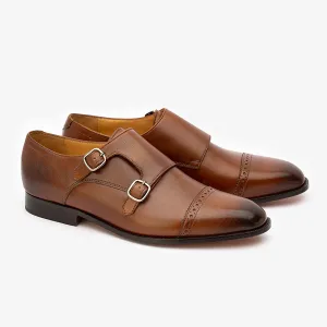 Brown Double Buckle Monk Straps