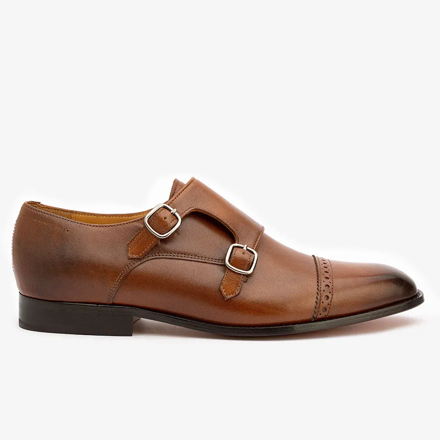 Brown Double Buckle Monk Straps