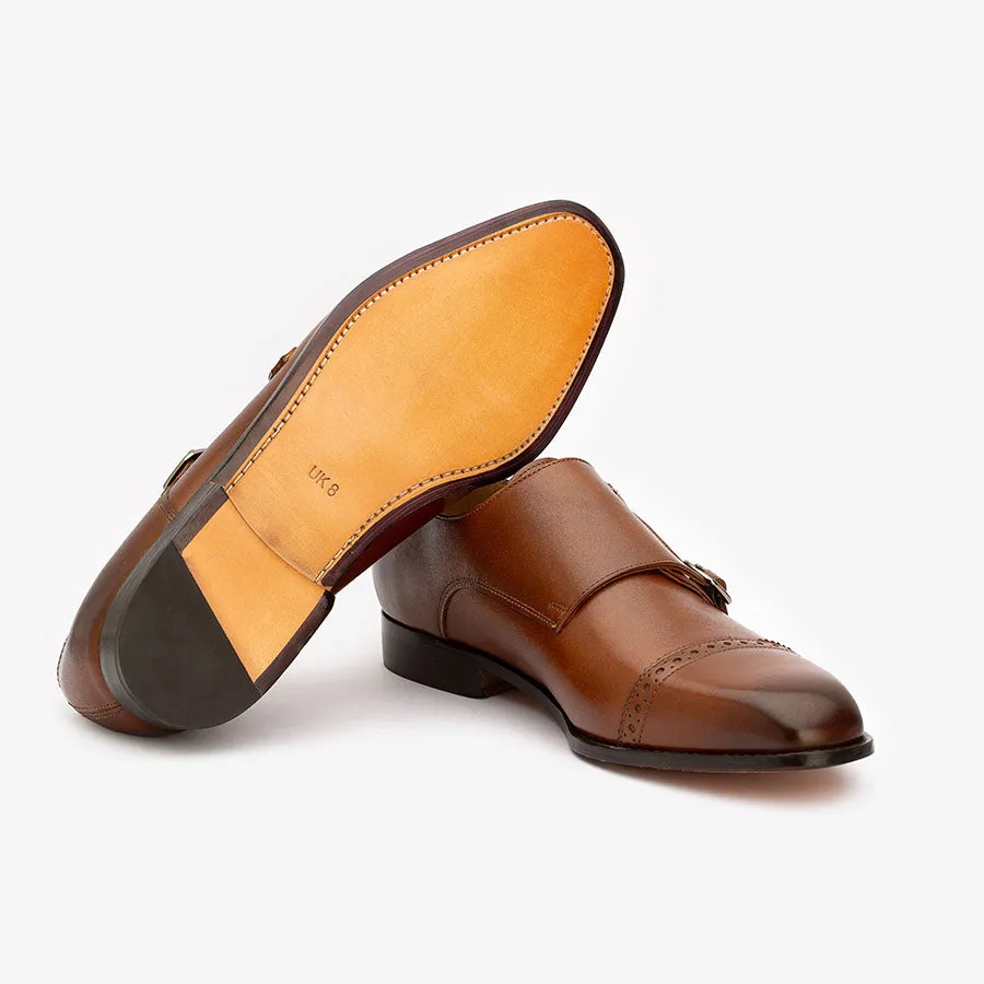 Brown Double Buckle Monk Straps