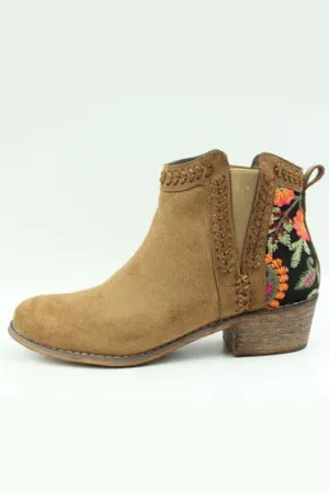 Camel Suede Embroidery BO-HO Chic Ankle Boots.