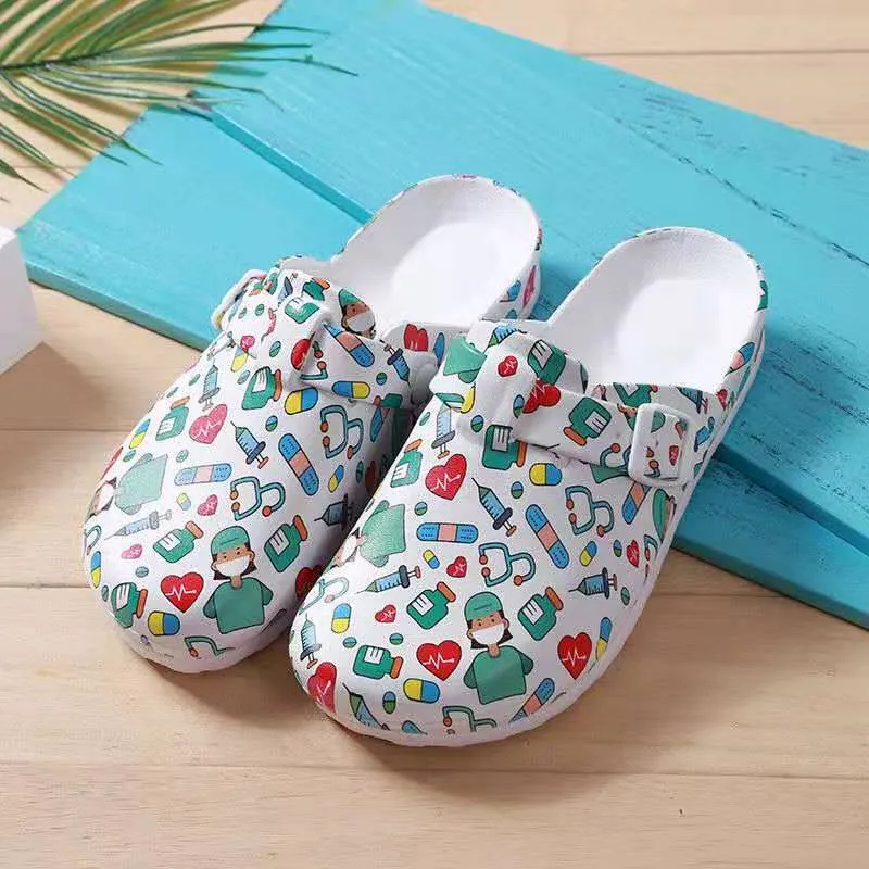 Cartoon Pattern Pillow Mules Slip On Shoes Soft Sole Buckle Belt Platform Casual Slides