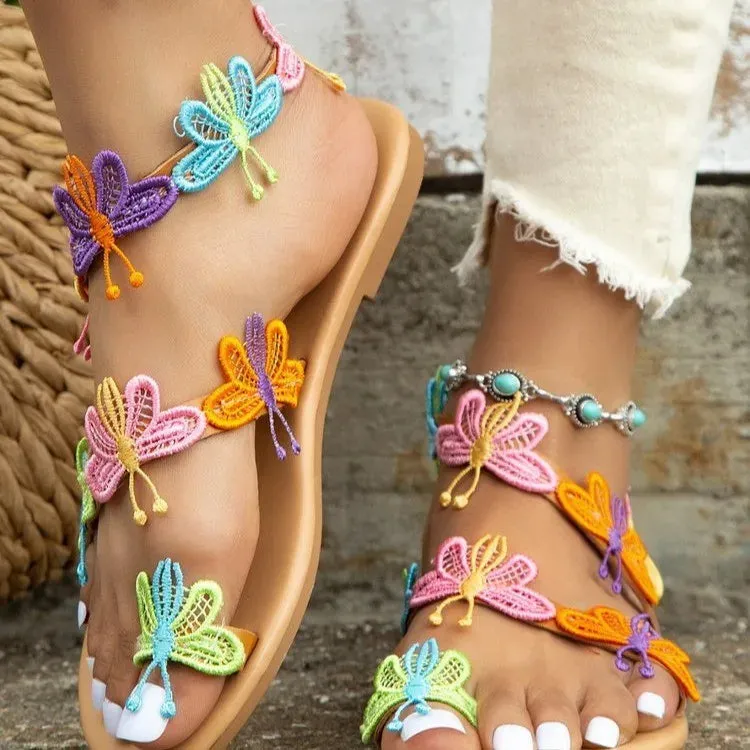 Colorful Butterfly Flat Sandals for Women