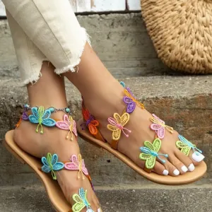 Colorful Butterfly Flat Sandals for Women