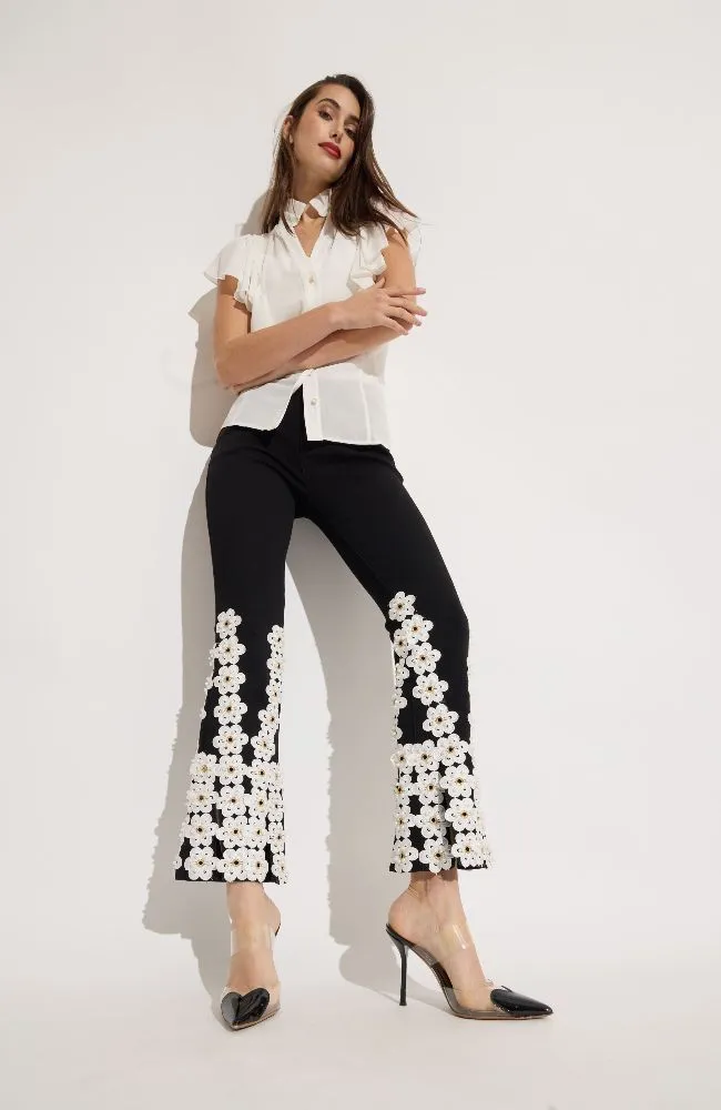 Flower Embroidered Crop Denim