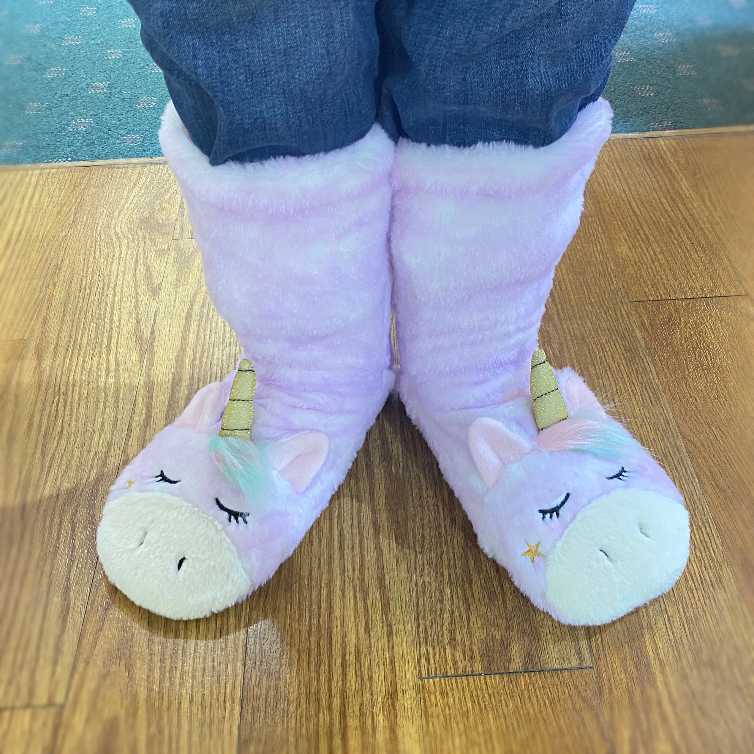 Fuzzy, Cozy, Warm Purple Unicorn Slippers - Plush Slipper Socks (Adult)