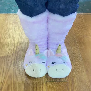 Fuzzy, Cozy, Warm Purple Unicorn Slippers - Plush Slipper Socks (Adult)