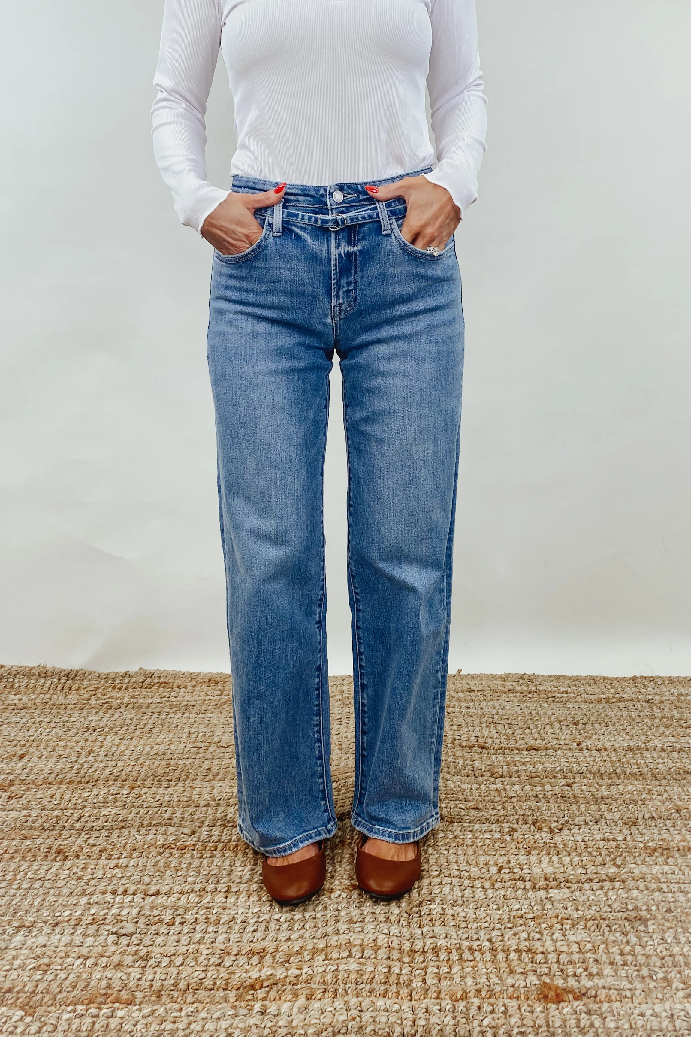 Good Vibes Belted Wide Jeans