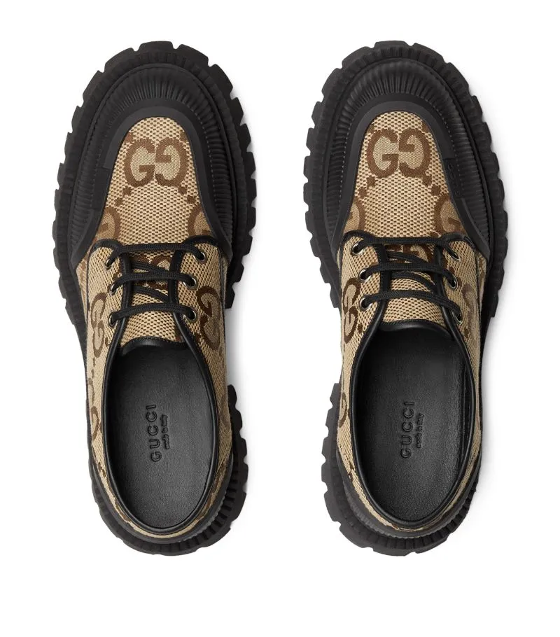 Gucci  Black & Beige Monogram Logo Loafers