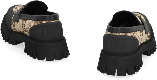 Gucci  Black & Beige Monogram Logo Loafers
