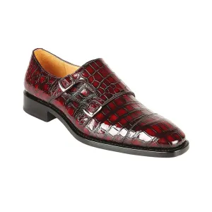 Handmade Custom Men's Crocodile Pattern Leather Monk Strap Shoes