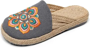Hee grand Women's Embroidered Espadrilles Slip On Mule Slippers Ethnic Style Cotton and Linen Flats Retro Chinese Style