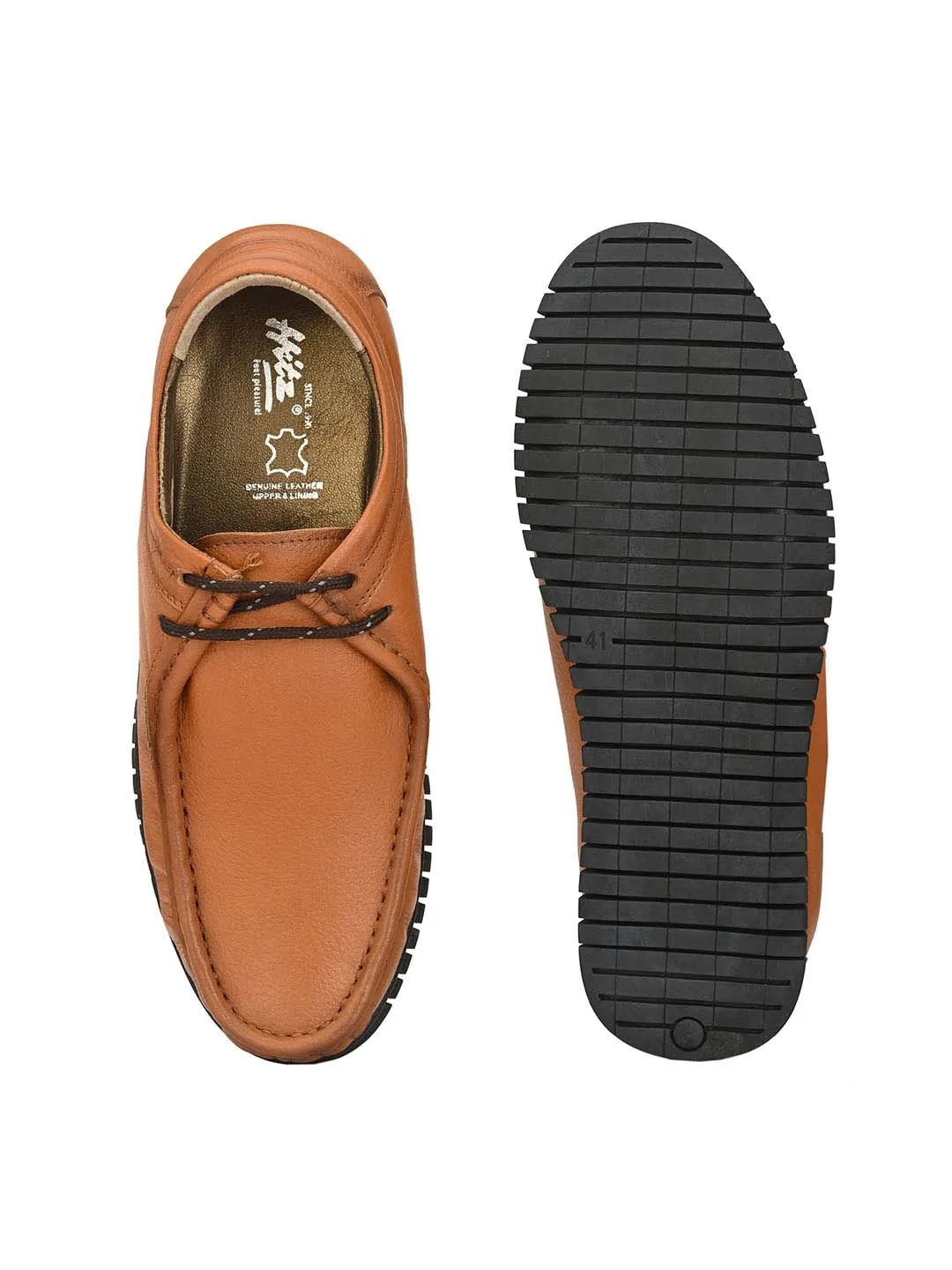 Hitz Men's Tan Leather Derby Comfort Shoes