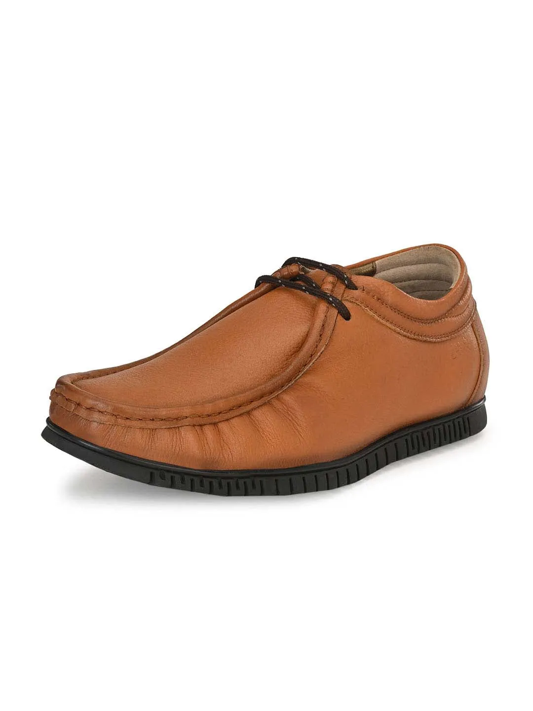 Hitz Men's Tan Leather Derby Comfort Shoes
