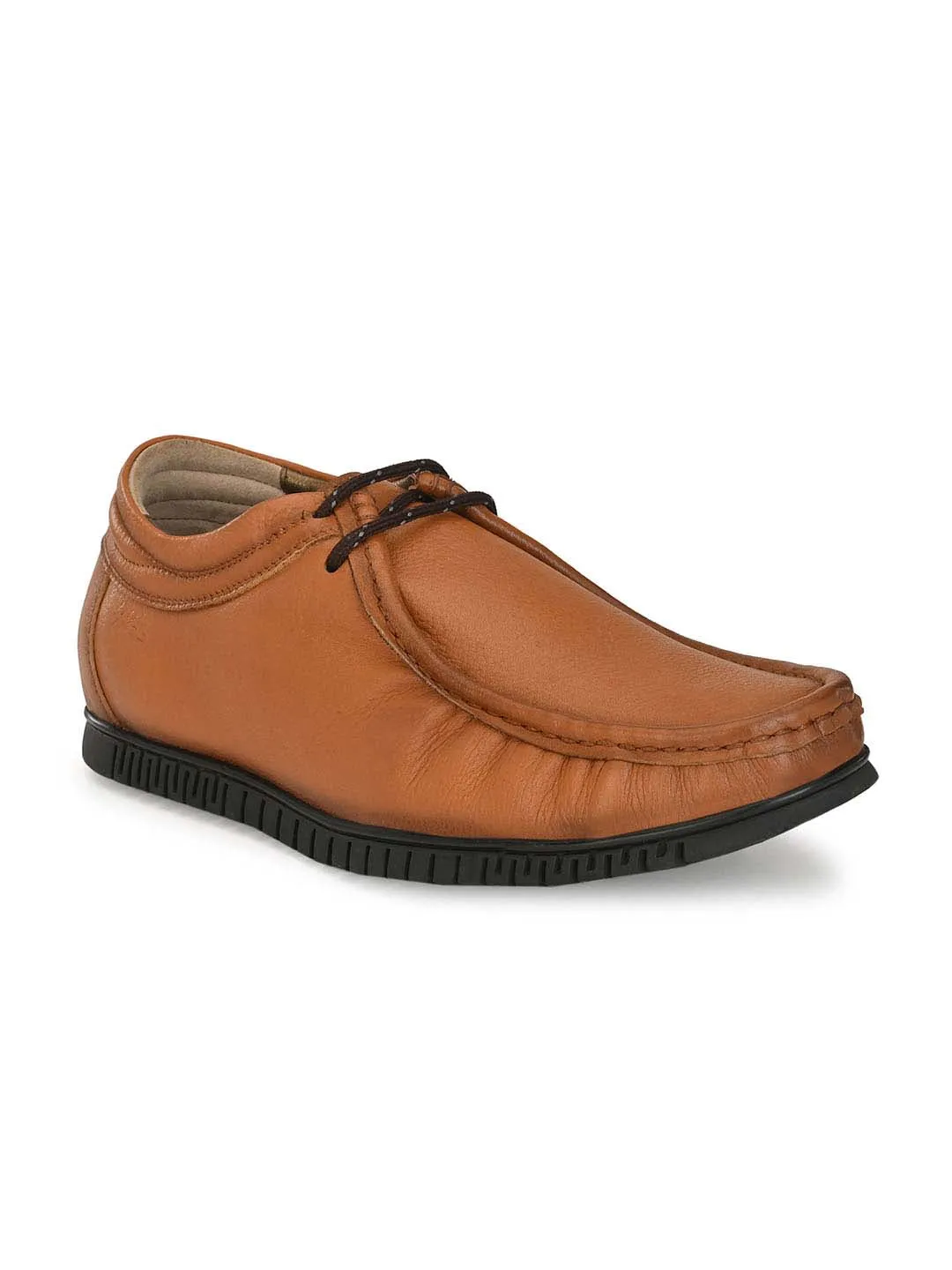 Hitz Men's Tan Leather Derby Comfort Shoes