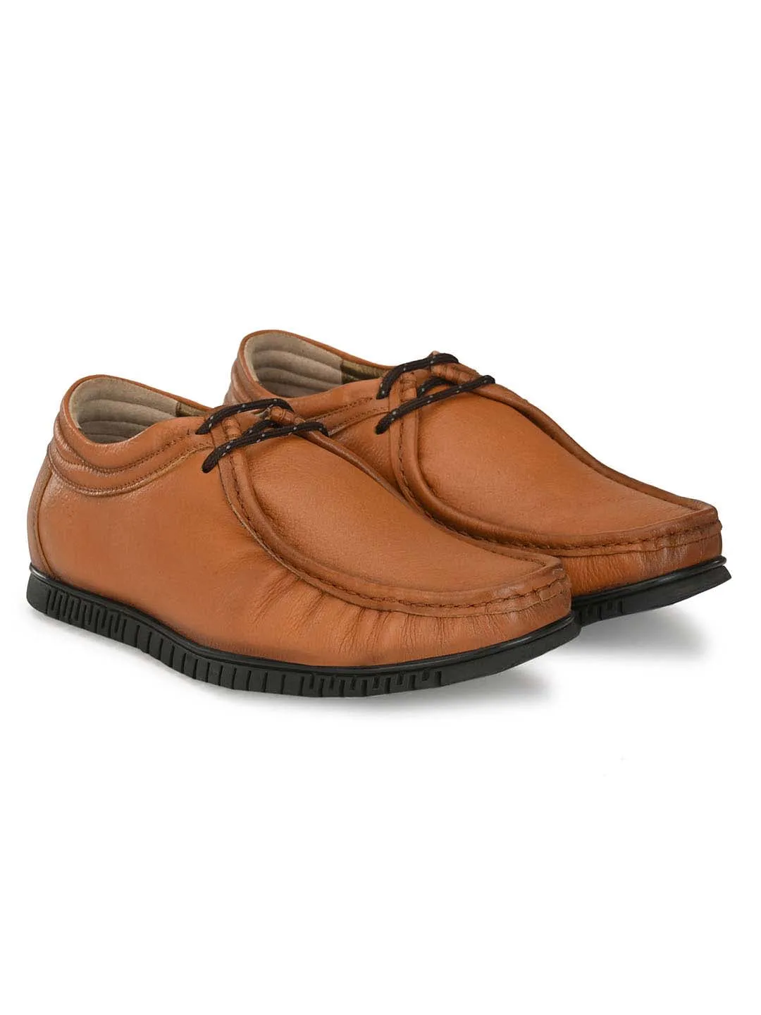 Hitz Men's Tan Leather Derby Comfort Shoes