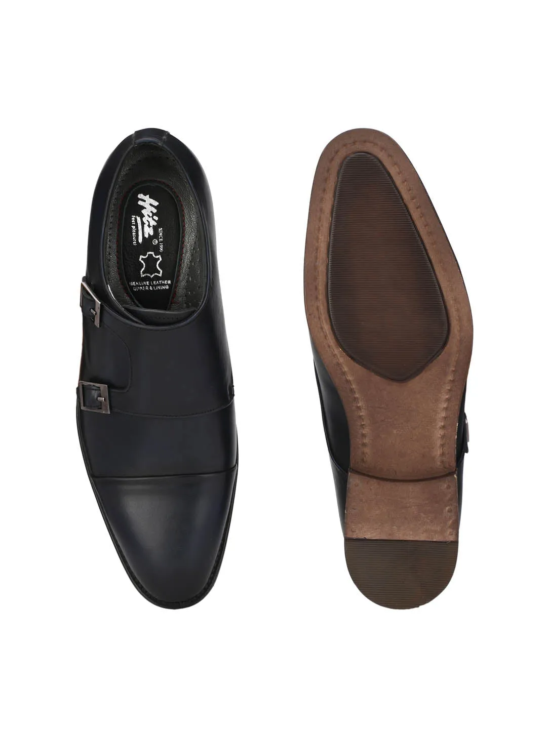 HITZ3001 Men's Blue Leather Formal  Buckle Shoes