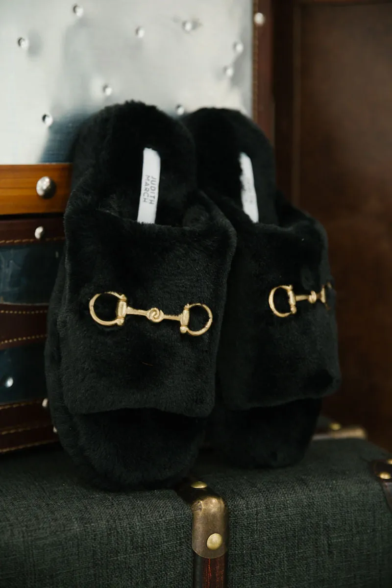 HORSE BIT BLACK SLIPPERS