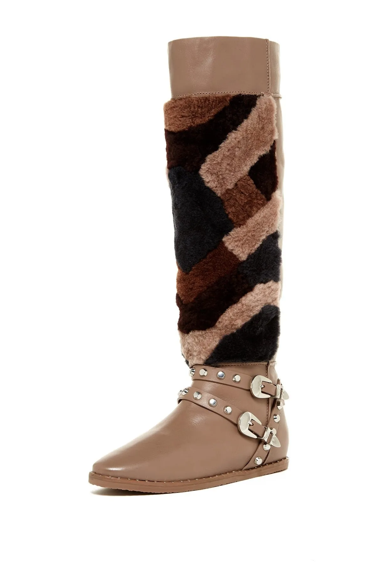 Ivy Kirzhner Husky TARTUFO Tapue Genuine Shearling Patchwork Chik Ridng Boots