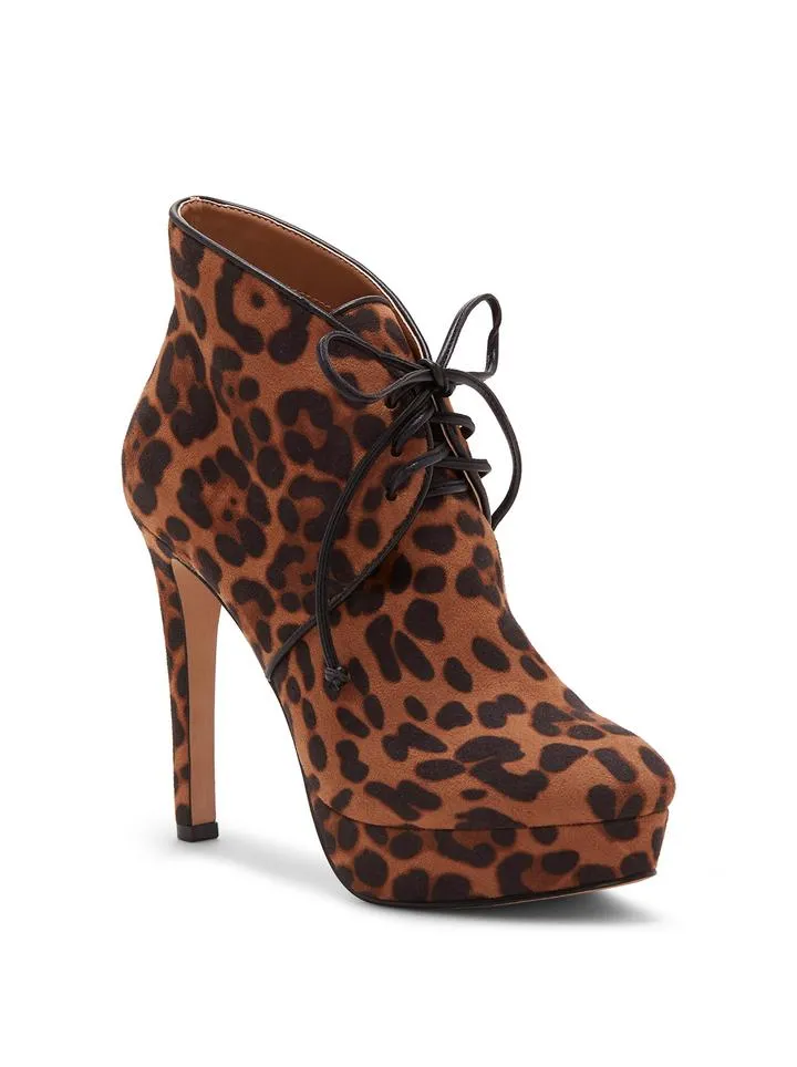 Jessica Simpson RIENE Mid Calf Boot Natural Leopard Lace Up Booties