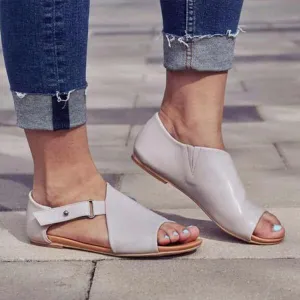 Ladies Peep Toe Buckle Flats Sandals