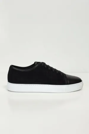 Leather and Suede Court Sneakers - Black White