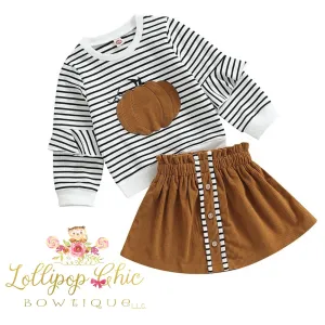 Lollipop Chic Bowtique LLC - Girls Stripe Pumpkin Skirt Set