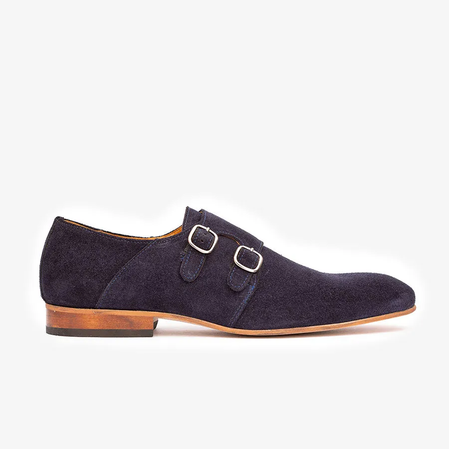 Navy Blue Suede Monk Straps