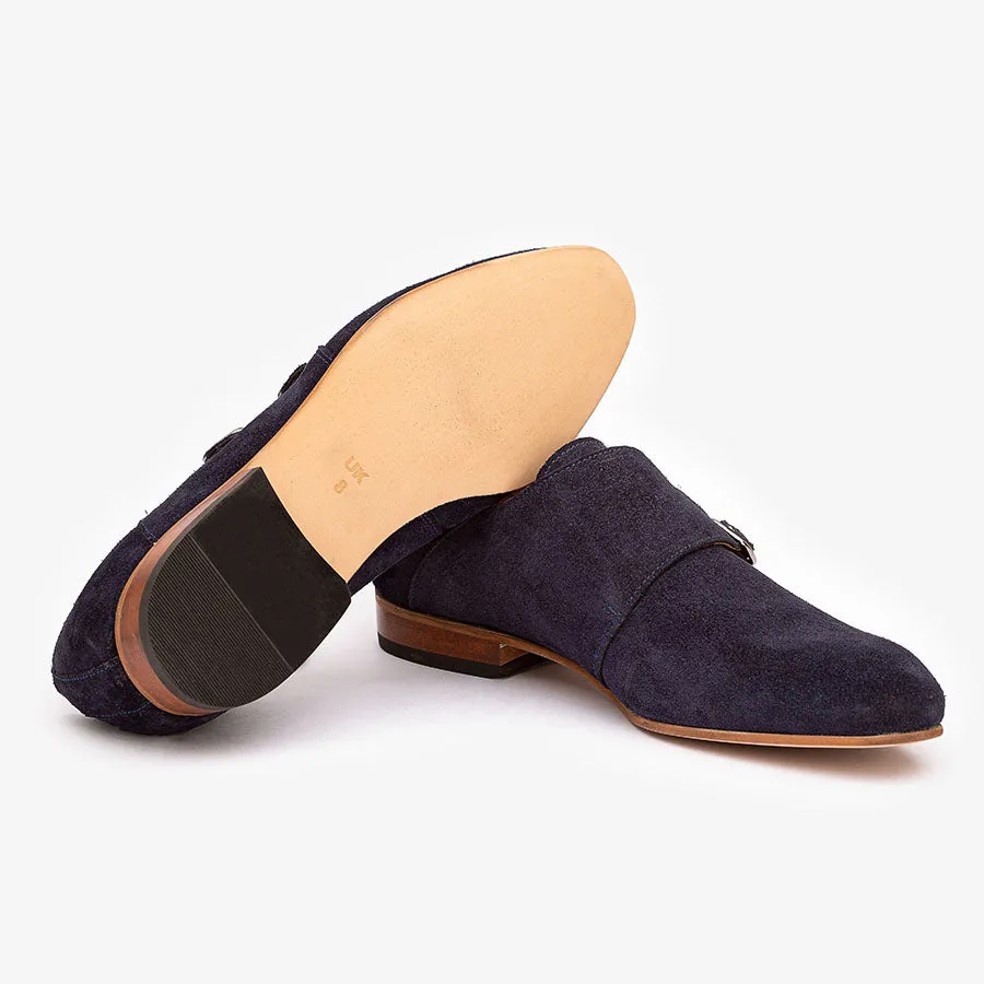 Navy Blue Suede Monk Straps