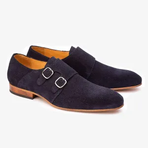 Navy Blue Suede Monk Straps