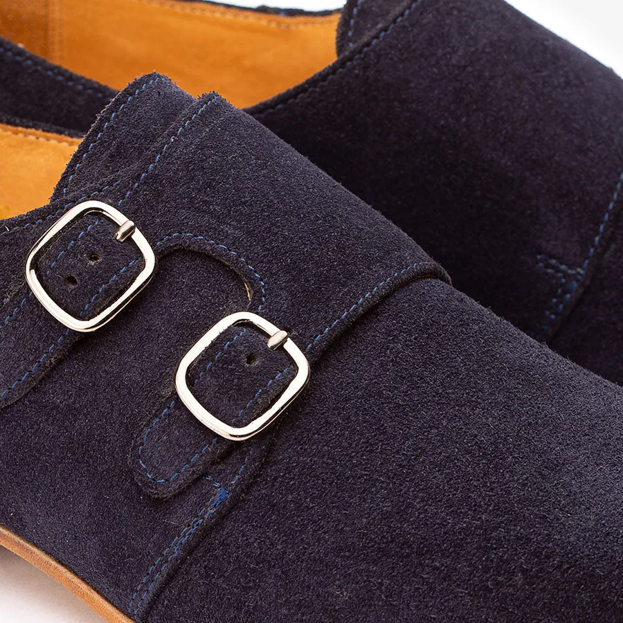 Navy Blue Suede Monk Straps