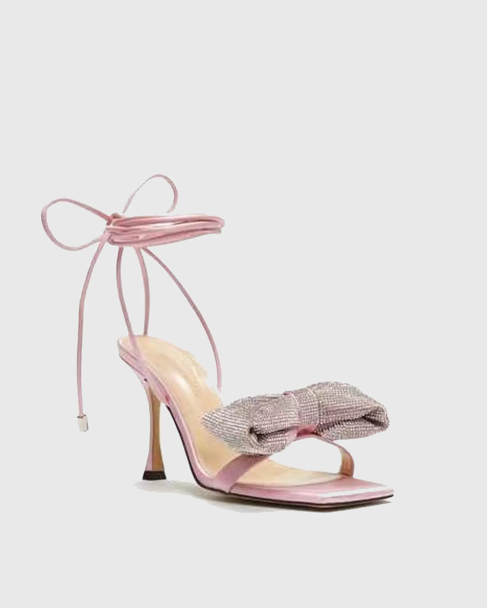 Nora Crystal Bow Lace Up Sandals In Pink