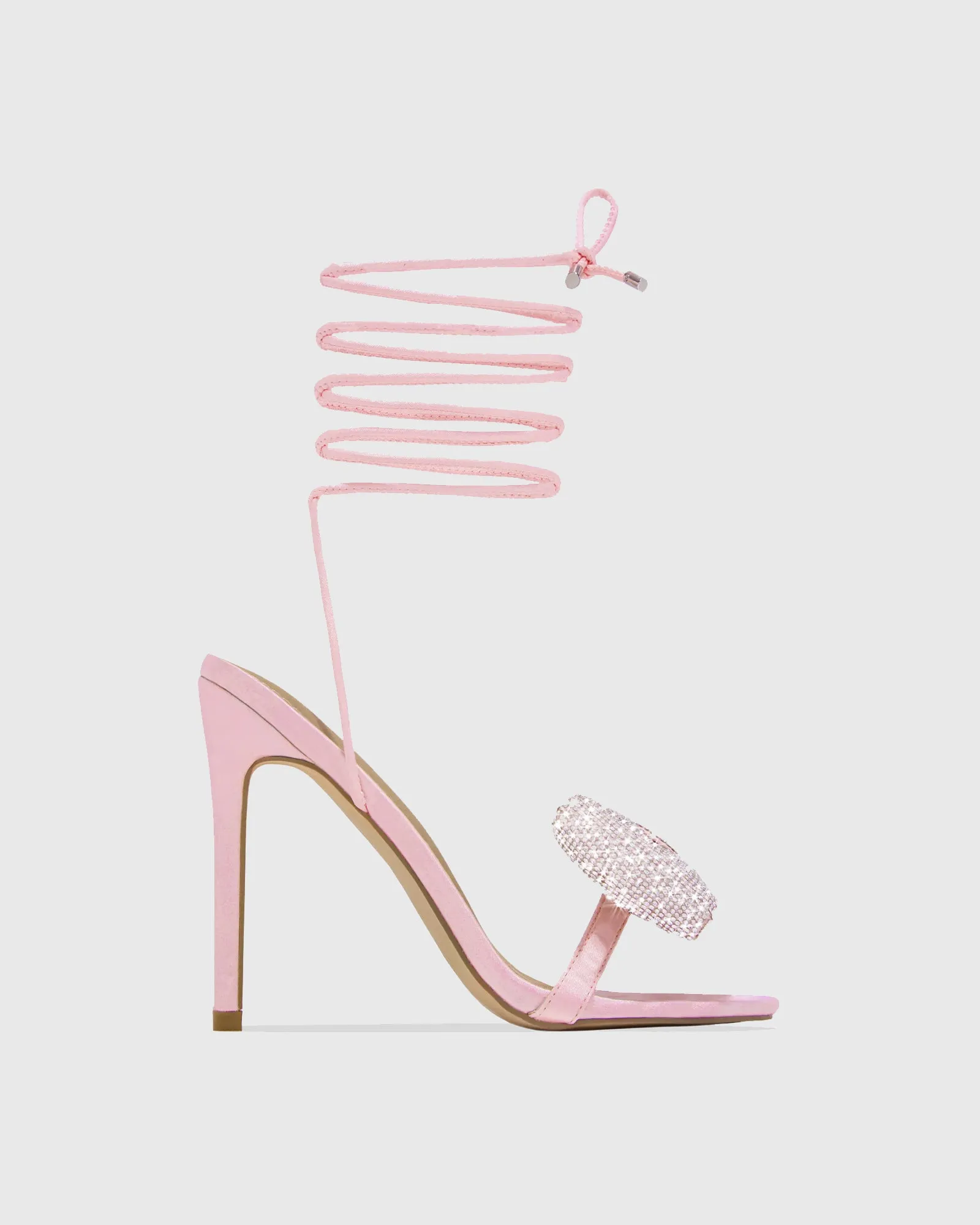 Nora Crystal Bow Lace Up Sandals In Pink