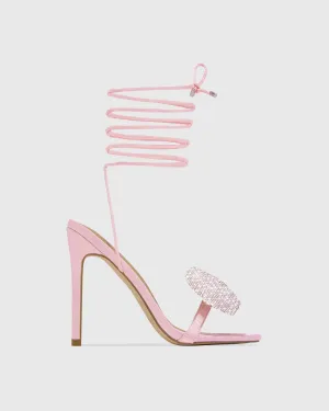 Nora Crystal Bow Lace Up Sandals In Pink