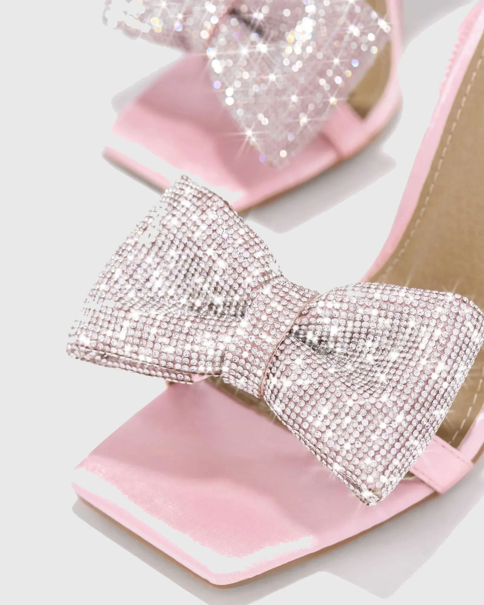 Nora Crystal Bow Lace Up Sandals In Pink