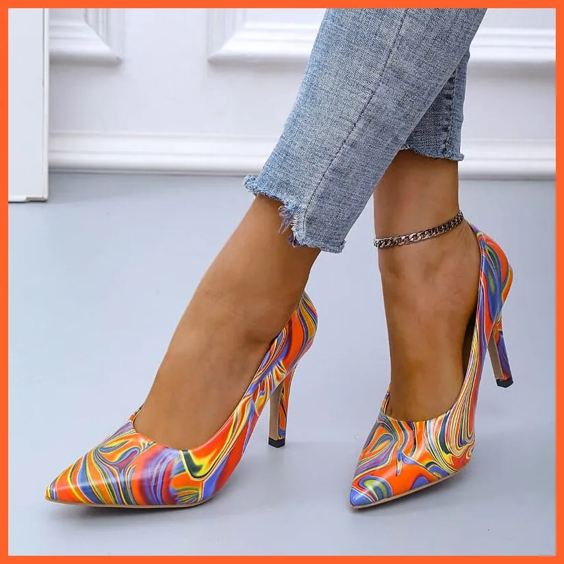 Pointed Toe Graffiti High Heels For Women | Multicolor Pencil Heels