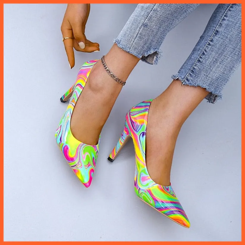 Pointed Toe Graffiti High Heels For Women | Multicolor Pencil Heels