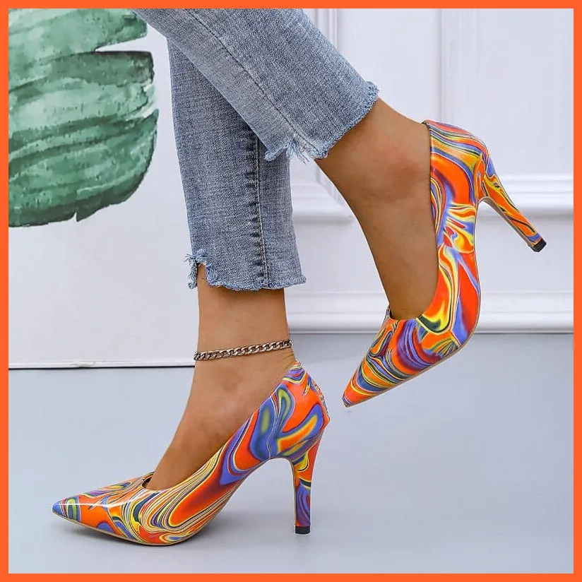 Pointed Toe Graffiti High Heels For Women | Multicolor Pencil Heels