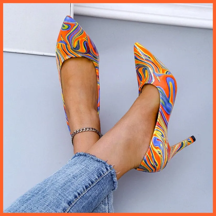Pointed Toe Graffiti High Heels For Women | Multicolor Pencil Heels