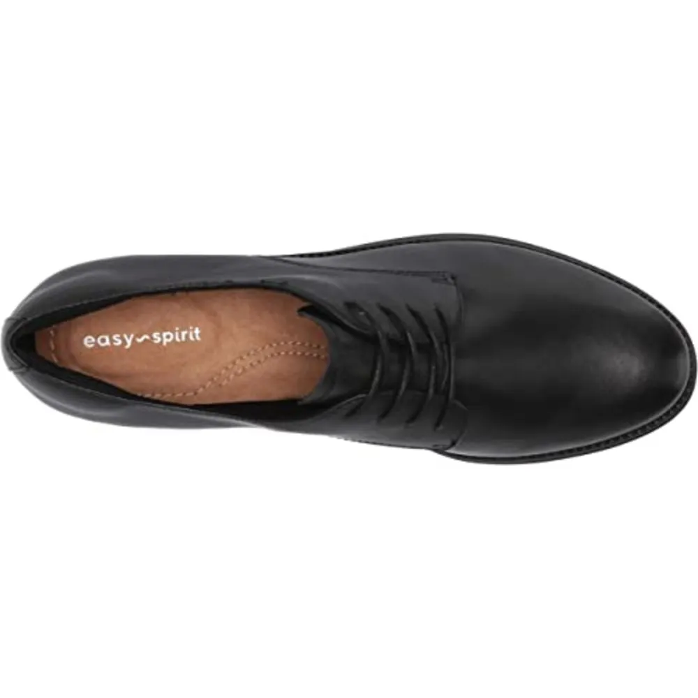 Rania Black Leather Easy Spirit Oxford Flats