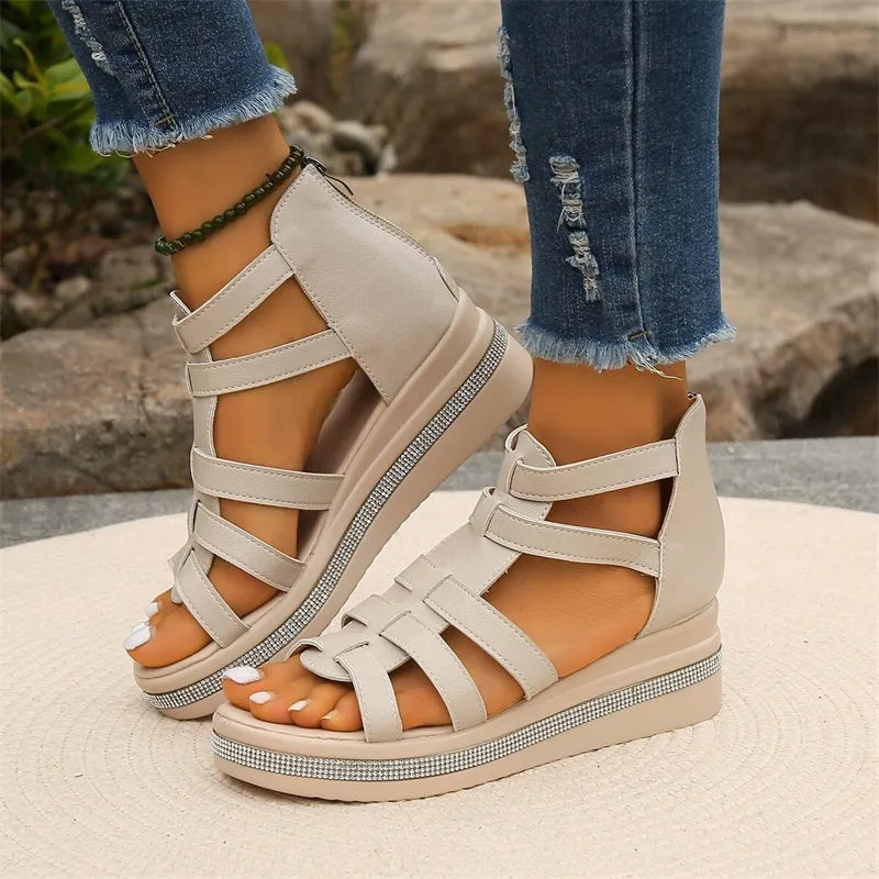 Rhinestone Trim Wedge Sandals