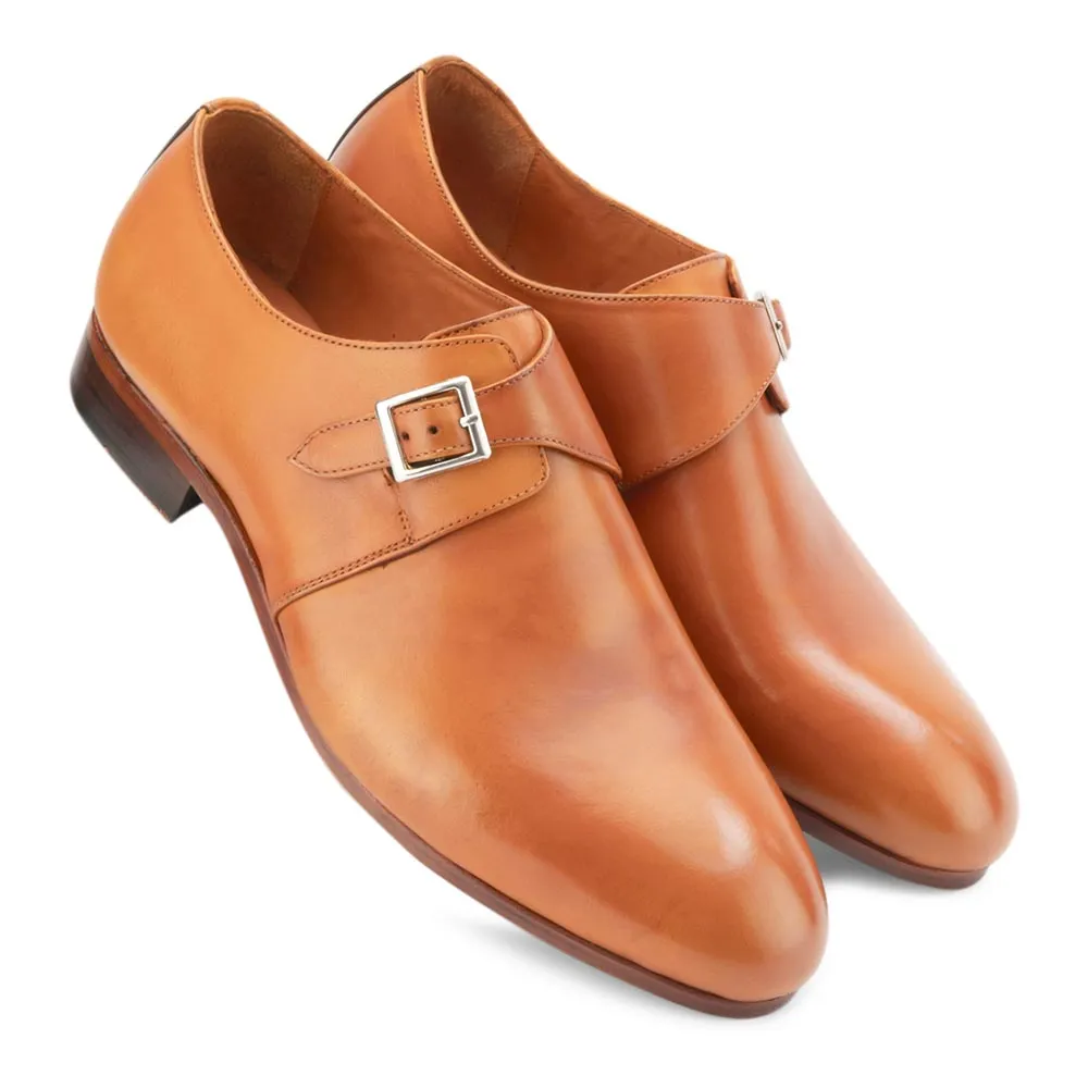 Tan Glossed Single Monk Straps