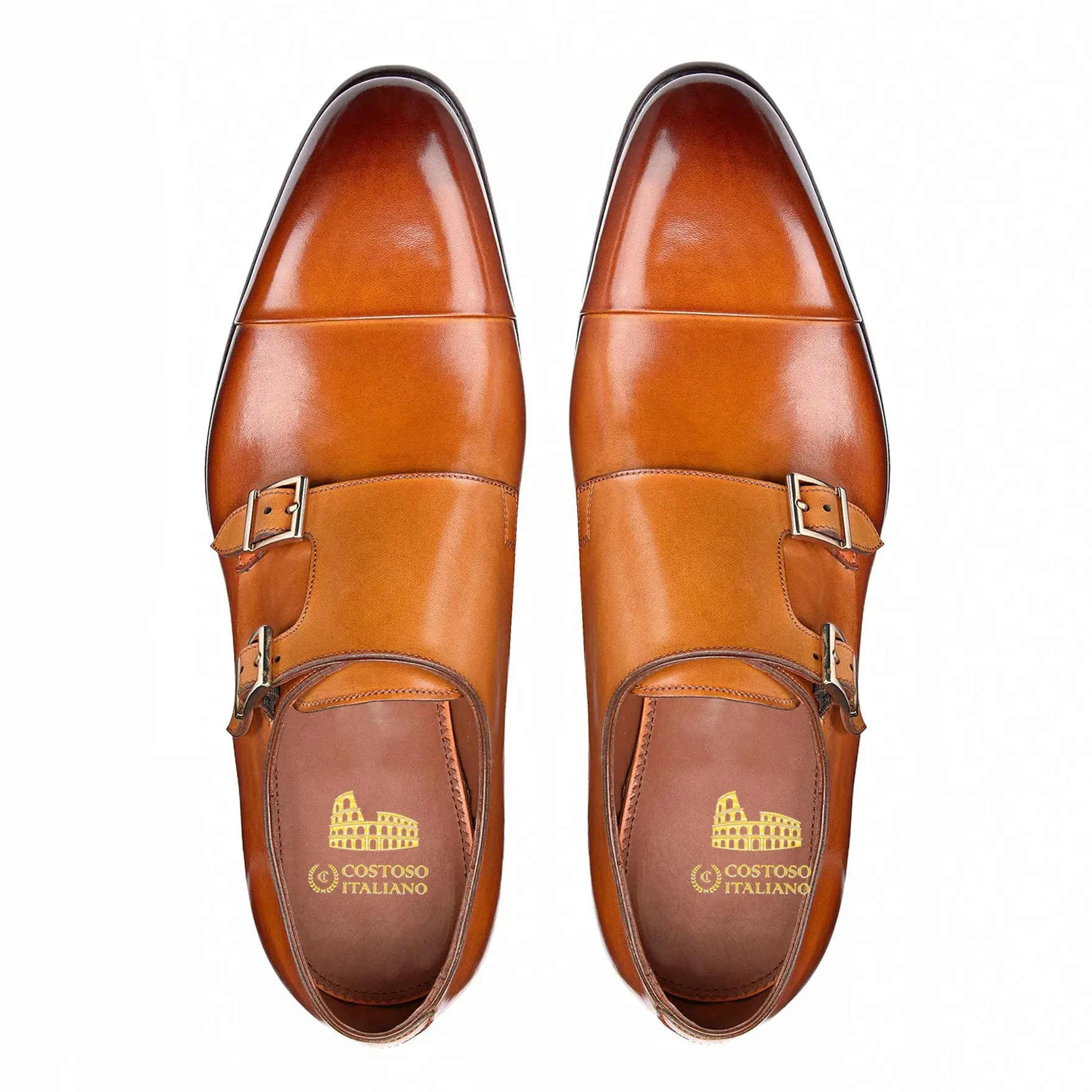 Tan Leather Castle Monk Straps - Formal Shoes