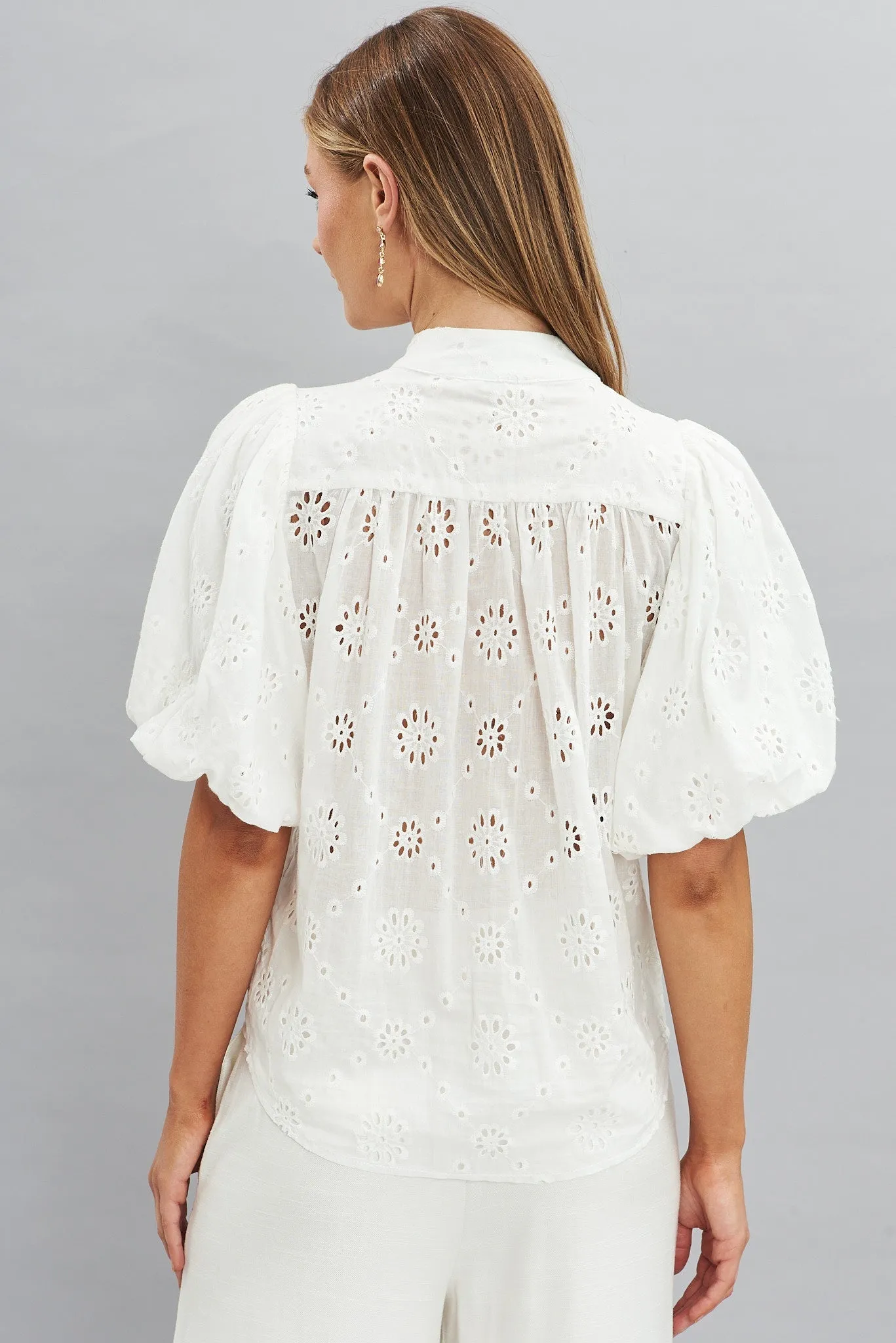White Cotton Broderie Prudence Blouse